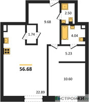 Планировка однокомнатной(квартира) площадью 56.68 квадратных метров в “ЖК UltimaСity (УльтимаСити)”