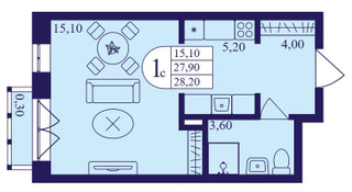 Планировка студии(квартира) площадью 28.2 квадратных метров в “ЖК Героев”