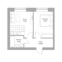 Планировка однокомнатной(квартира) площадью 34.9 квадратных метров в “Дом+ (Дом Плюс)”