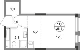 Планировка студии(квартира) площадью 26.4 квадратных метров в “ЖК Первый Московский”