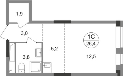 Планировка студии(квартира) площадью 26.4 квадратных метров в ЖК “ЖК Первый Московский”