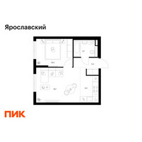 Планировка однокомнатной(квартира) площадью 38.4 квадратных метров в “ЖК Ярославский”