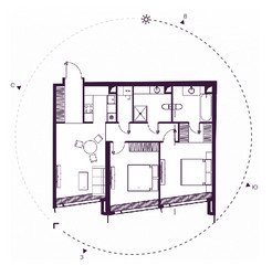 Планировка двухкомнатной(квартира) площадью 80.8 квадратных метров в ЖК “ЖК Дом Дау”
