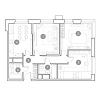 Планировка трехкомнатной(квартира) площадью 75.8 квадратных метров в “ЖК Гоголь парк”