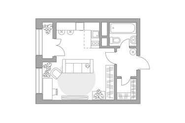 Планировка студии(квартира) площадью 32.58 квадратных метров в ЖК “ЖК Пехра”