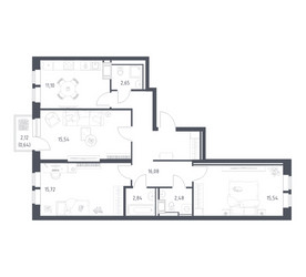 Планировка трехкомнатной(квартира) площадью 82.59 квадратных метров в ЖК “ЖК Большое Путилково”