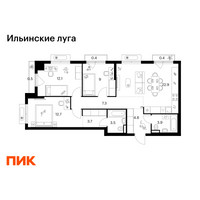 Планировка трехкомнатной(квартира) площадью 81.2 квадратных метров в “ЖК Ильинские луга”
