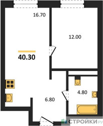 Планировка однокомнатной(квартира) площадью 40.3 квадратных метров в ЖК “ЖК Детали”