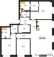 Планировка трехкомнатной(квартира) площадью 145.6 квадратных метров в “ЖК Коллекция Лужники”