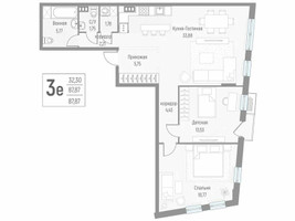 Планировка трехкомнатной(квартира) площадью 88.4 квадратных метров в “ЖК Эльйон”