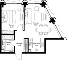 Планировка однокомнатной(квартира) площадью 46.69 квадратных метров в “Дом премиум-класса МИРА”