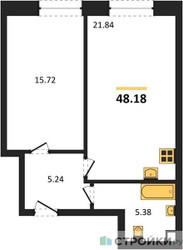 Планировка однокомнатной(квартира) площадью 48.18 квадратных метров в ЖК “ЖК Сезар Сити”