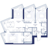 Планировка трехкомнатной(квартира) площадью 95.3 квадратных метров в “ЖК ХАЙДАУТ”