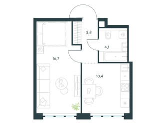 Планировка однокомнатной(квартира) площадью 35 квадратных метров в ЖК “ЖК Level Южнопортовая”