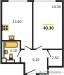 Планировка однокомнатной(квартира) площадью 40.3 квадратных метров в “ЖК Нагатино Ай-Лэнд”