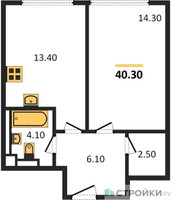 Планировка однокомнатной(квартира) площадью 40.3 квадратных метров в “ЖК Нагатино Ай-Лэнд”