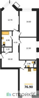 Планировка трехкомнатной(квартира) площадью 76.9 квадратных метров в “ЖК Видный берег 2”