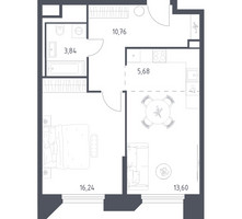 Планировка однокомнатной(апартаменты) площадью 50.12 квадратных метров в “ЖК Скай Спутник”