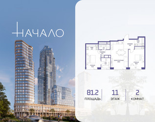 Планировка двухкомнатной(квартира) площадью 81.2 квадратных метров в ЖК “ЖК Начало”