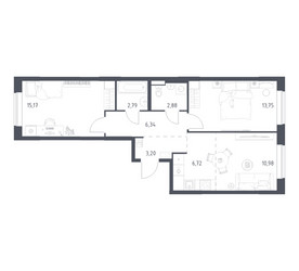Планировка двухкомнатной(квартира) площадью 61.83 квадратных метров в ЖК “ЖК Новое Видное”