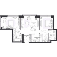 Планировка трехкомнатной(квартира) площадью 68.7 квадратных метров в “ЖК Hide (Хайд)”