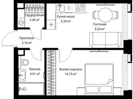 Планировка однокомнатной(квартира) площадью 38.44 квадратных метров в “ЖК Веер”