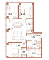 Планировка трехкомнатной(квартира) площадью 91.9 квадратных метров в “ЖК Symphony 34 (Симфония 34)”