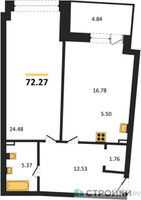 Планировка однокомнатной(апартаменты) площадью 72.27 квадратных метров в “ЖК Маршал”