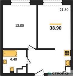 Планировка однокомнатной(квартира) площадью 38.9 квадратных метров в ЖК “ЖК Восточный”