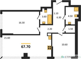 Планировка двухкомнатной(квартира) площадью 67.7 квадратных метров в “Акценты”