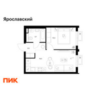 Планировка однокомнатной(квартира) площадью 33.8 квадратных метров в “ЖК Ярославский”