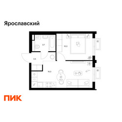 Планировка однокомнатной(квартира) площадью 33.8 квадратных метров в ЖК “ЖК Ярославский”