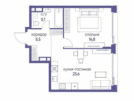 Планировка однокомнатной(квартира) площадью 51.02 квадратных метров в “ЖК Остров”