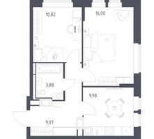 Планировка двухкомнатной(квартира) площадью 49.75 квадратных метров в “ЖК Большое Путилково”
