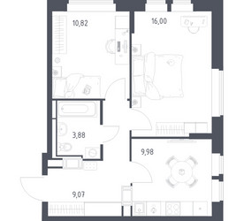Планировка двухкомнатной(квартира) площадью 49.75 квадратных метров в ЖК “ЖК Большое Путилково”