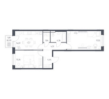 Планировка двухкомнатной(квартира) площадью 60.6 квадратных метров в “ЖК Новое Видное”