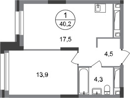Планировка однокомнатной(квартира) площадью 40.2 квадратных метров в “ЖК Первый Московский”