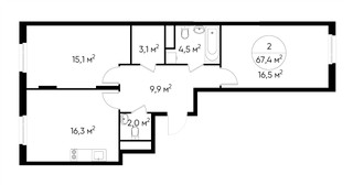 Планировка двухкомнатной(квартира) площадью 67.4 квадратных метров в “ЖК Переделкино Ближнее”