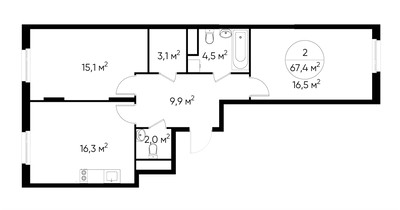 Планировка двухкомнатной(квартира) площадью 67.4 квадратных метров в ЖК “ЖК Переделкино Ближнее”