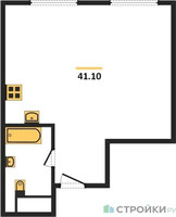 Планировка однокомнатной(апартаменты) площадью 41.1 квадратных метров в “ЖК Nametkin Tower (Наметкин Тауэр)”