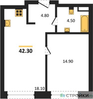 Планировка однокомнатной(квартира) площадью 42.3 квадратных метров в “ЖК СТОУН Райз”