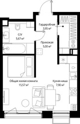 Планировка однокомнатной(квартира) площадью 38.09 квадратных метров в ЖК “Архитектурный проект Мыс”