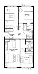 Планировка трехкомнатной(квартира) площадью 80.8 квадратных метров в ЖК “ЖК Эко Видное 2.0”