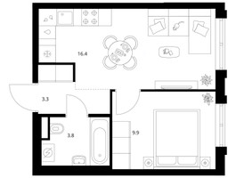 Планировка однокомнатной(квартира) площадью 33.6 квадратных метров в “ЖК Москворечье”