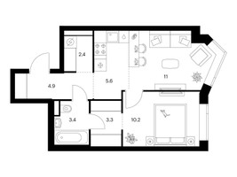 Планировка однокомнатной(квартира) площадью 40.8 квадратных метров в “ЖК Мичуринский Парк”