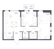 Планировка двухкомнатной(квартира) площадью 60.29 квадратных метров в “ЖК Остафьево”