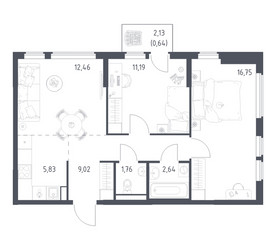 Планировка двухкомнатной(квартира) площадью 60.29 квадратных метров в ЖК “ЖК Остафьево”