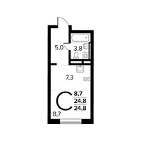 Планировка студии(квартира) площадью 24.8 квадратных метров в “Новые Ватутинки. Заречный”