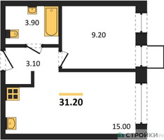 Планировка однокомнатной(квартира) площадью 31.2 квадратных метров в “ЖК Никольский квартал Отрада”