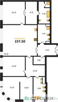 Планировка трехкомнатной(квартира) площадью 157.5 квадратных метров в “ЖК Большая Татарская 35”